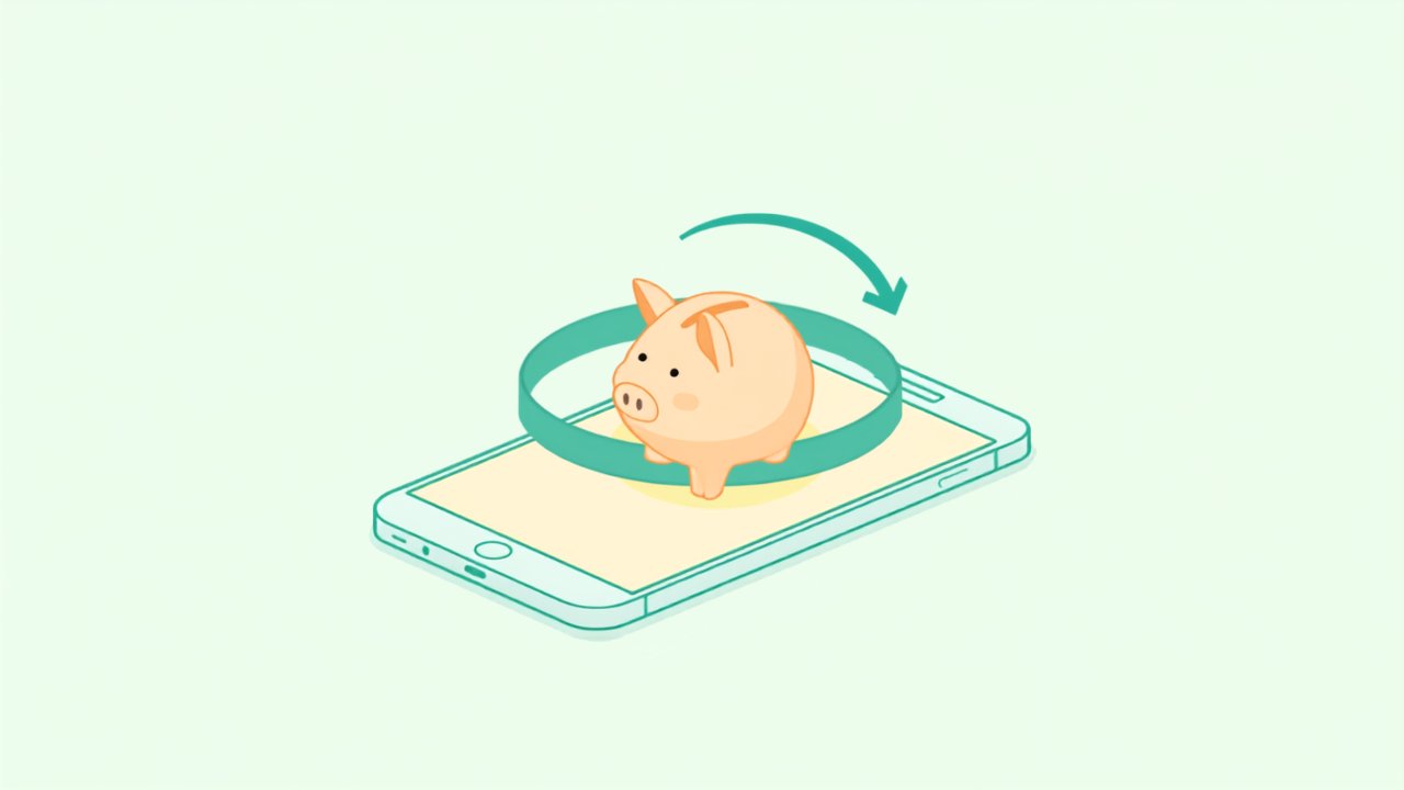 スマホで給料日に自動で先取り貯金する仕組みのイメージのイラスト