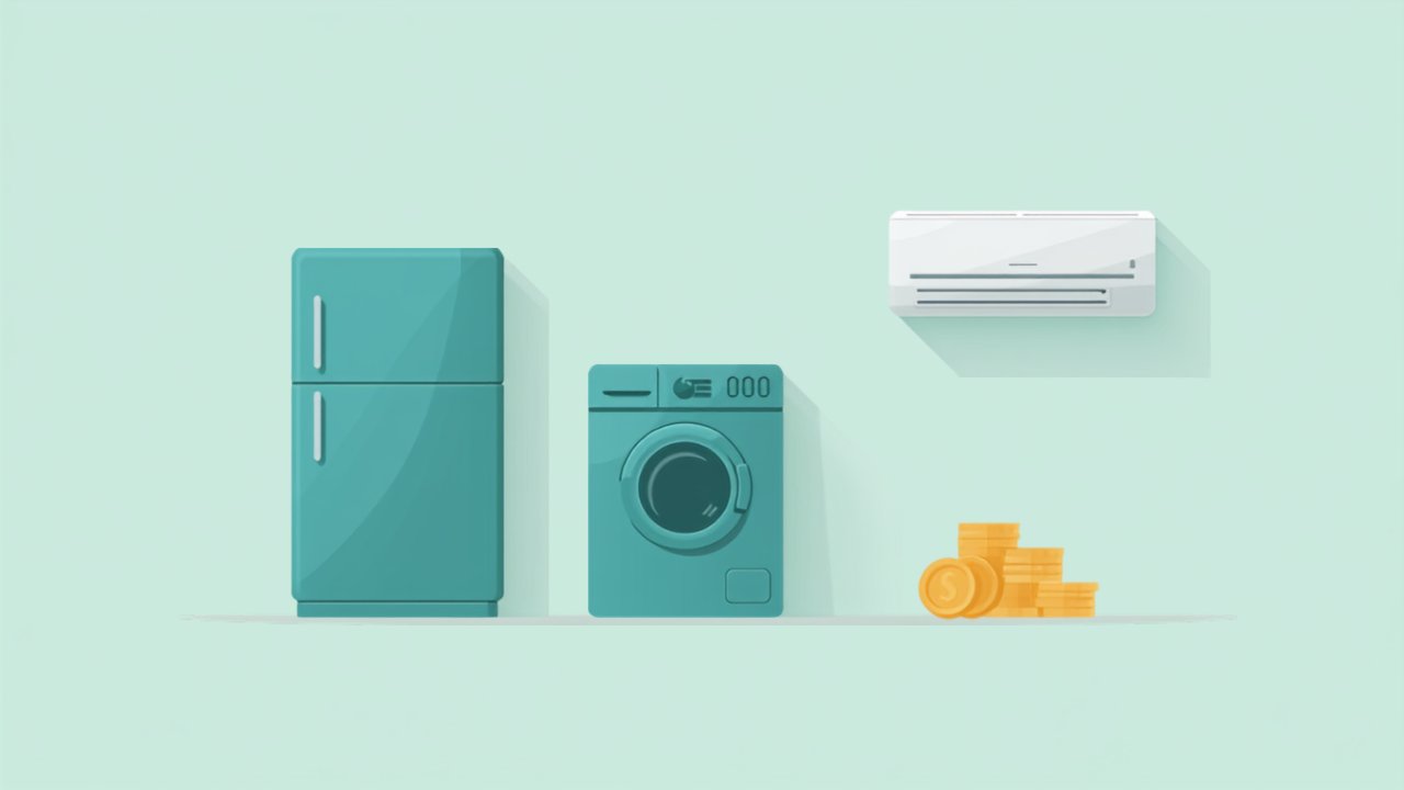 冷蔵庫・洗濯機・エアコンなどの買い替え費用に備えるイメージのイラスト
