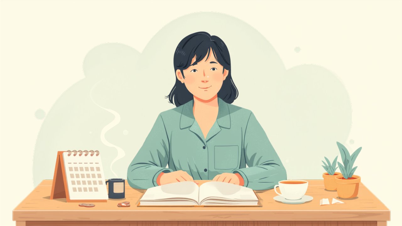 デスクで年間の特別費を確認する女性のイラスト
