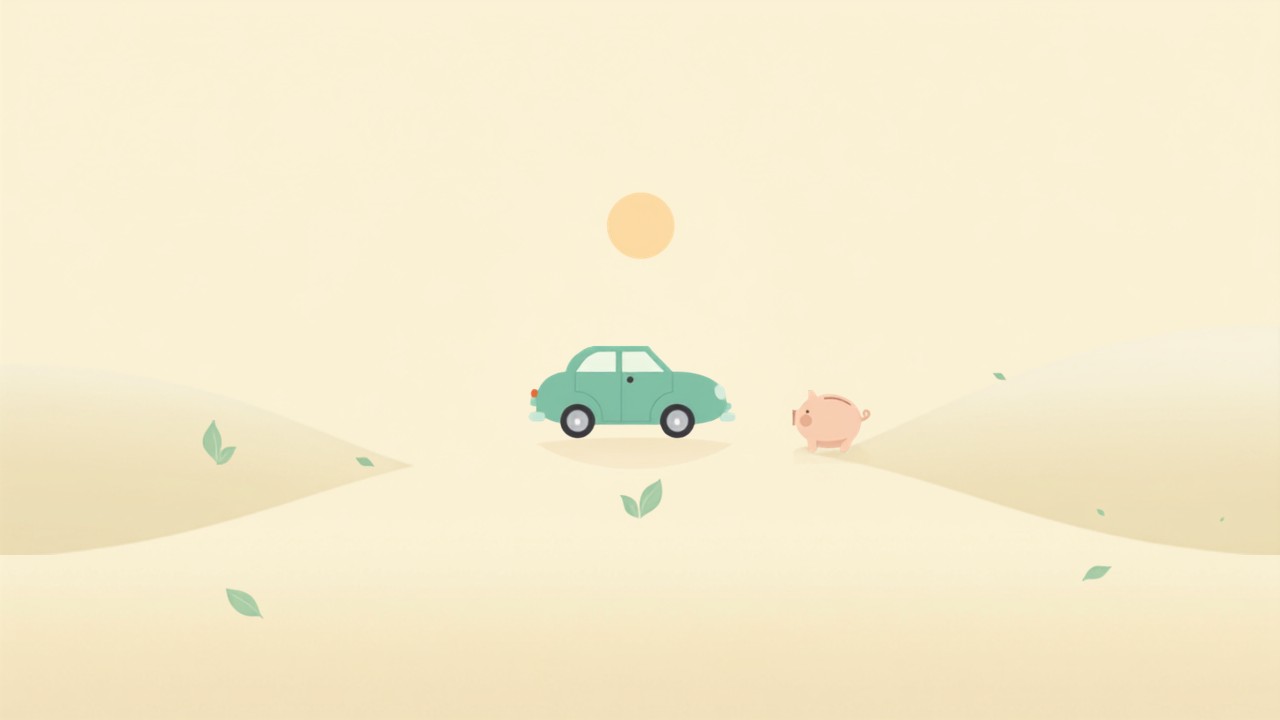 車と貯金箱が並ぶイラスト。自動車税の金額・排気量別の目安をイメージ
