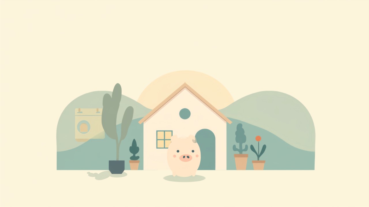 家と貯金箱のイラスト。特別費として毎月積み立てるイメージ