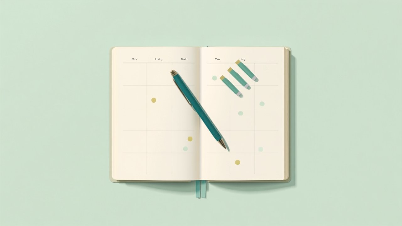年間の予定を手帳に書き込むイメージのイラスト
