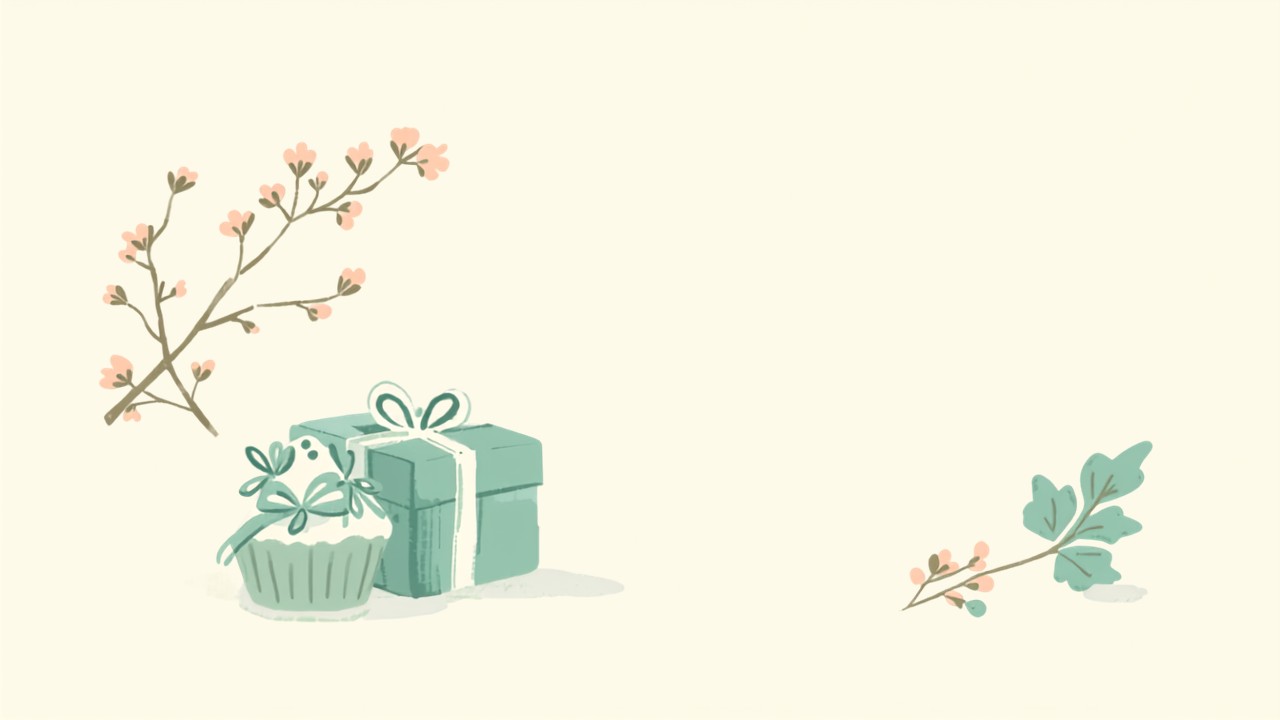 お祝いやイベント系の特別費をあらわすプレゼントと季節の花のイラスト