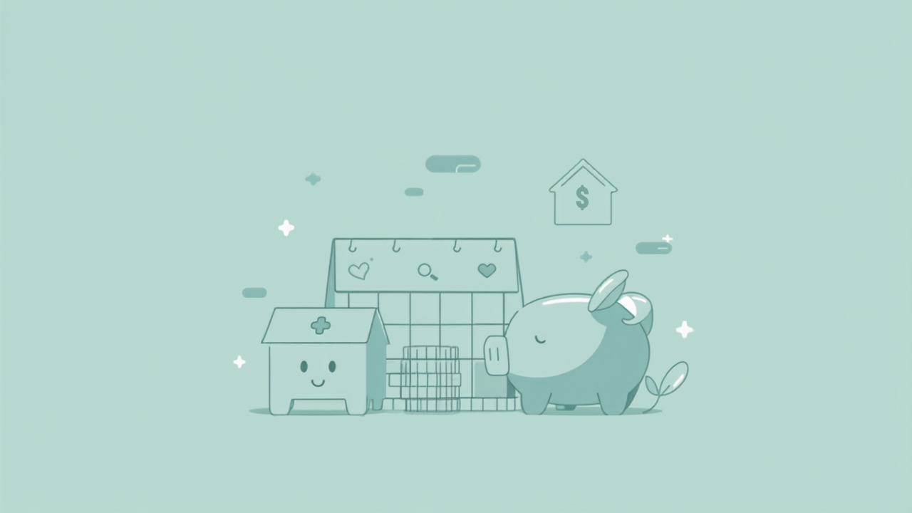 住民税をイメージしたティール系のイラスト。カレンダー・家・貯金箱・コイン