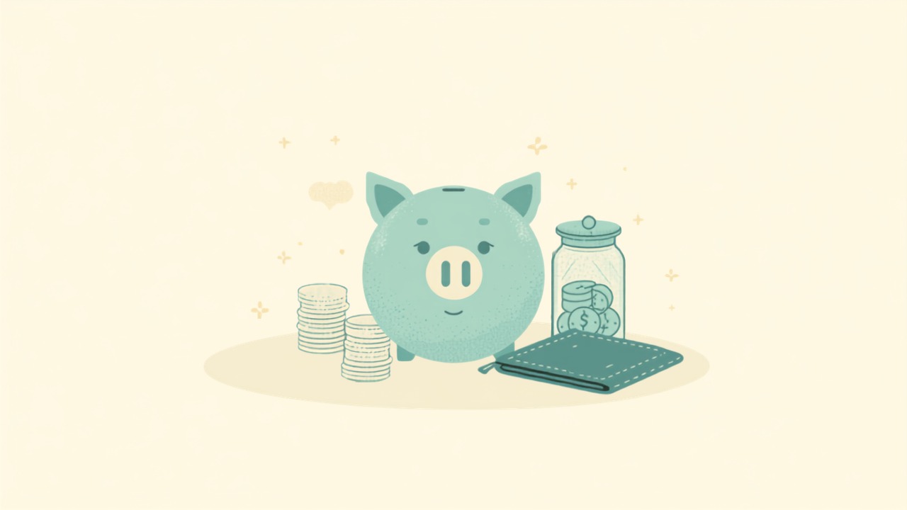貯金箱とコイン・貯金瓶を描いた家計のイラスト