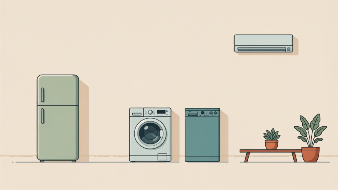 特別費として備えたい主要家電が並ぶイラスト
