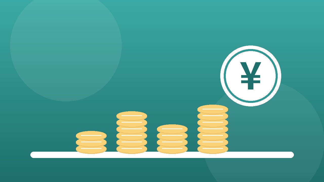増えていく硬貨と円マークで、前払いのお得さを表したイラスト