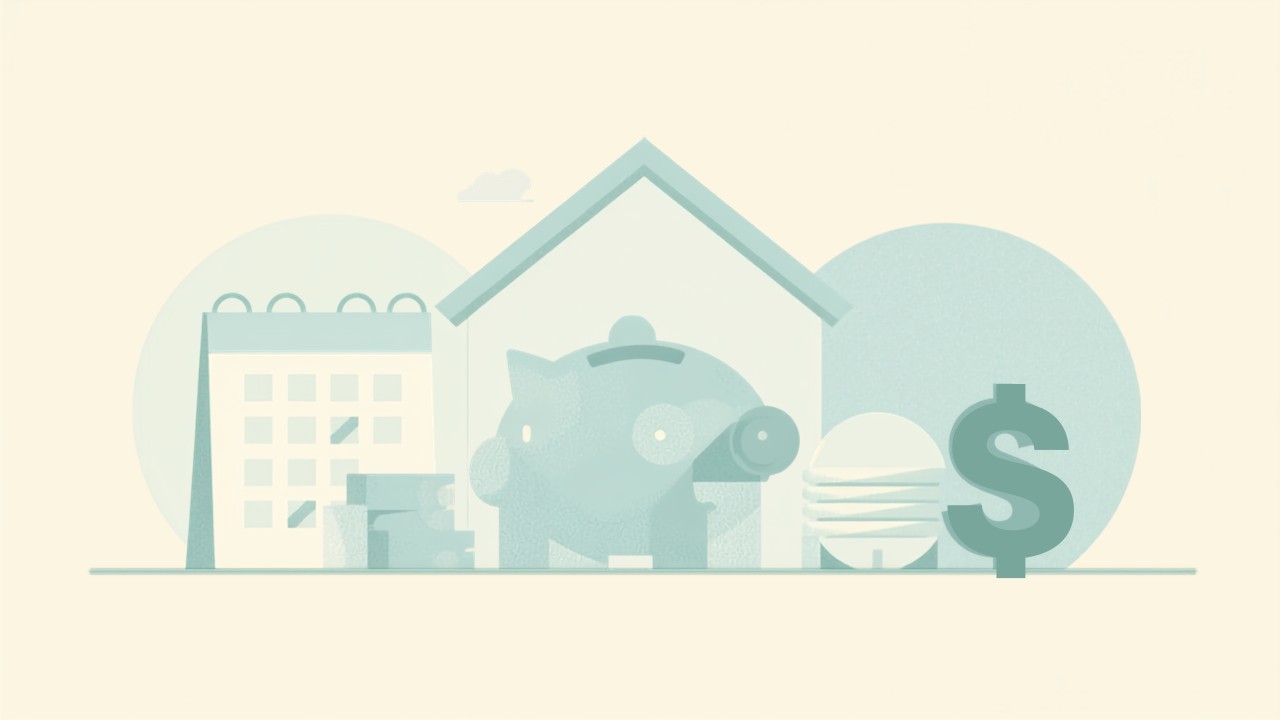 住まいと貯金箱で年間の特別費を積み立てるイメージイラスト