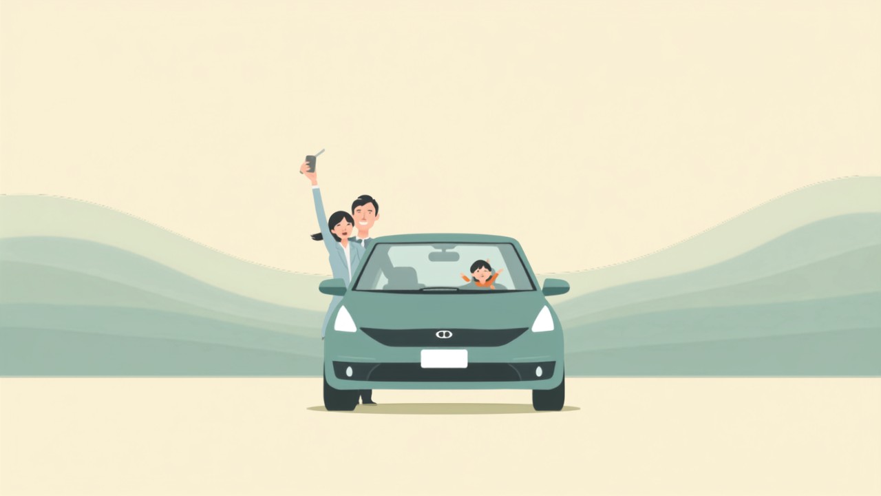 無理なく貯めて新しい家族の車を手に入れたイメージ