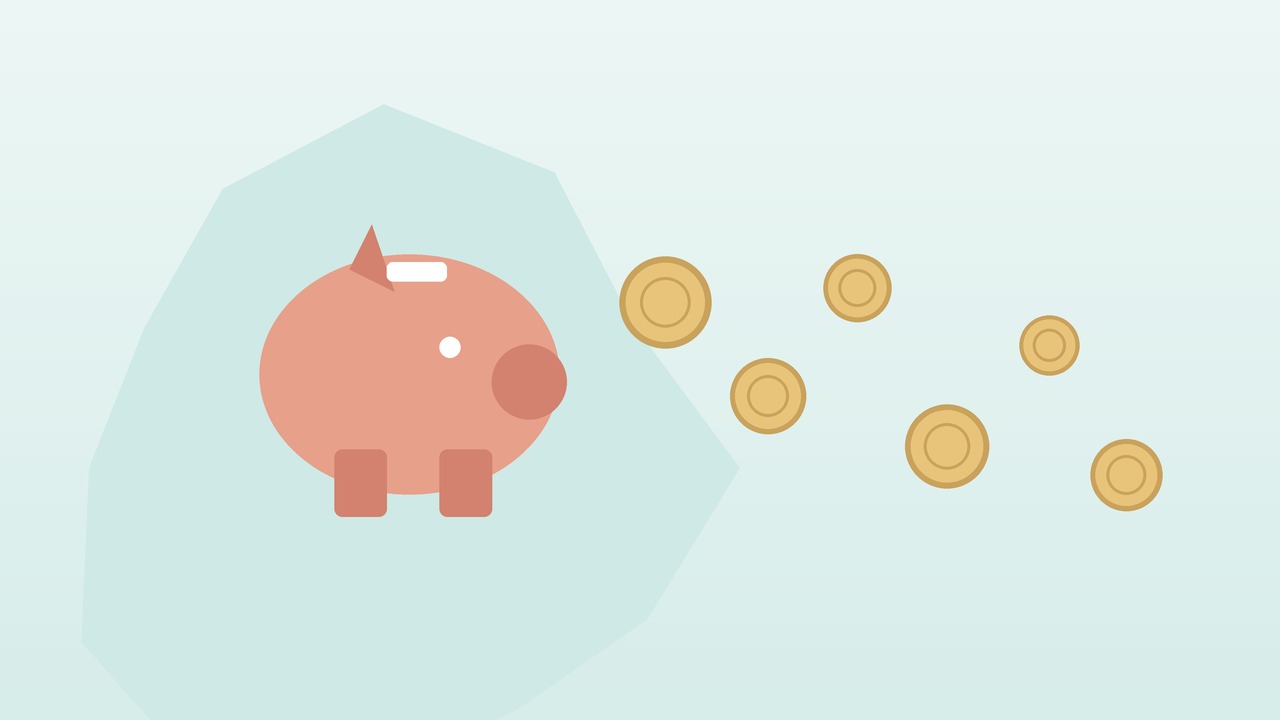 貯金箱から硬貨がこぼれ特別費が貯まらない様子のイラスト