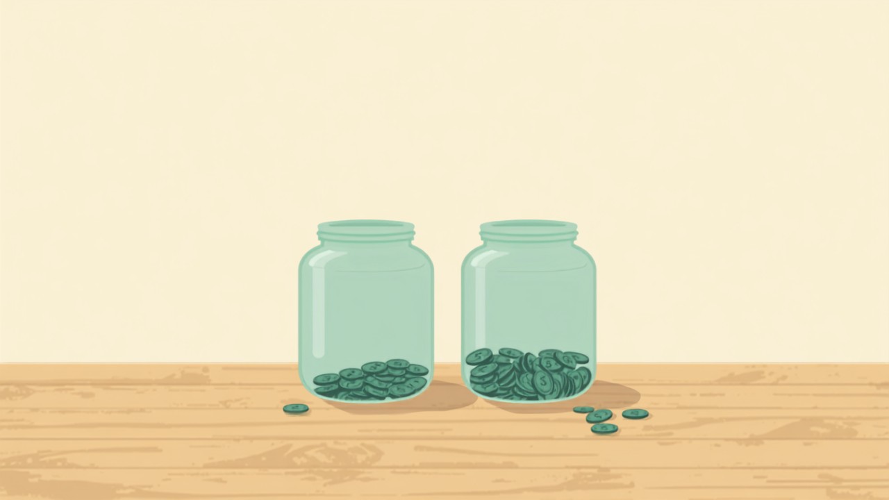 特別費用と予備費用に分けた2つの貯金瓶のイラスト