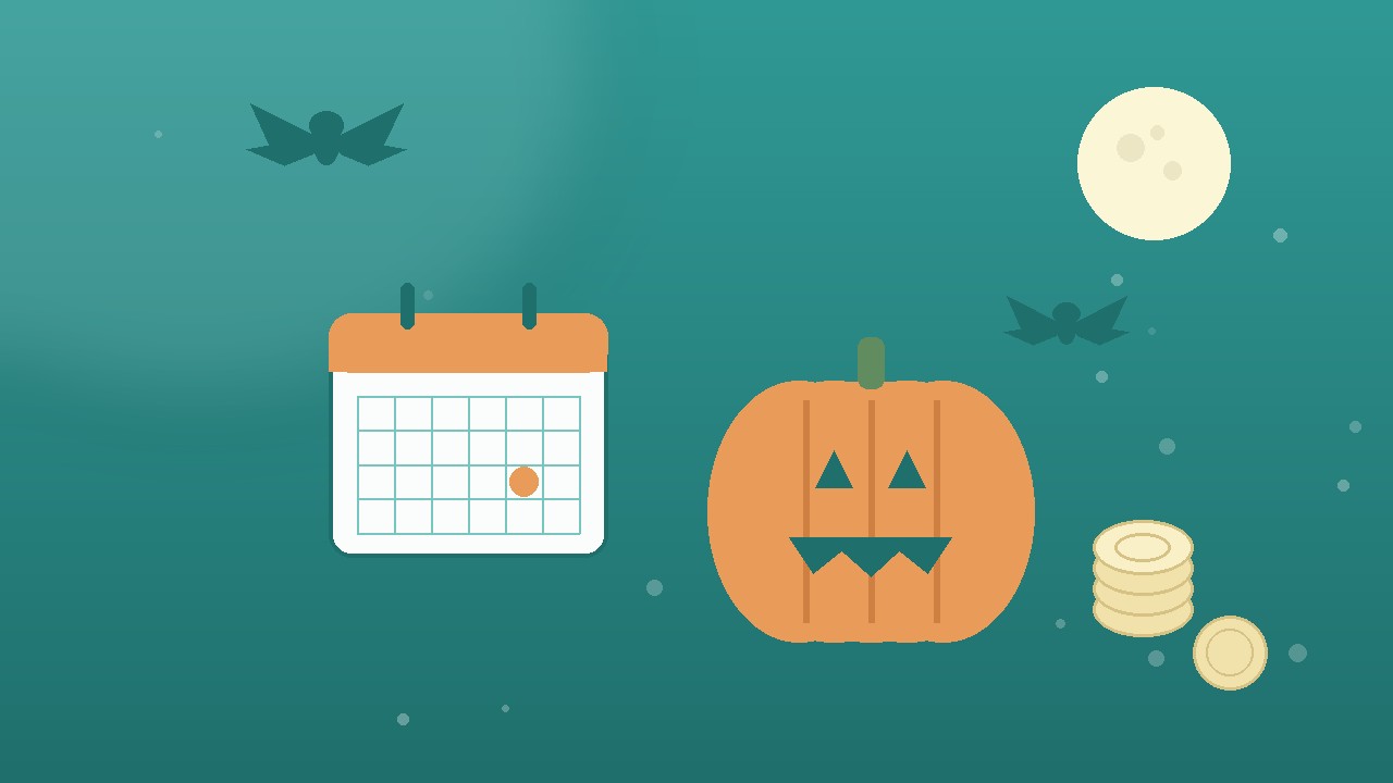 ハロウィン費用と家計カレンダーのイメージイラスト(かぼちゃとコイン)