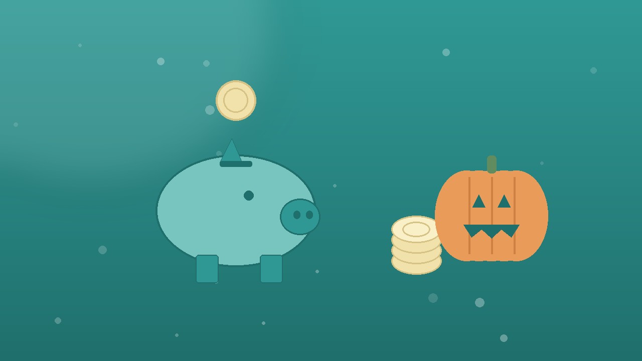 ハロウィン費用を節約するイメージ(貯金箱とコイン)