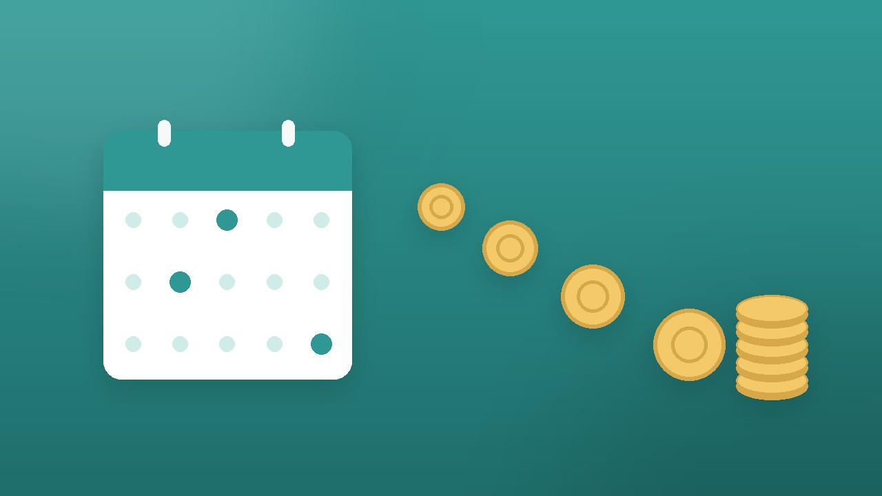 塾の特別費が発生する月を表すカレンダーと流れる硬貨のイラスト
