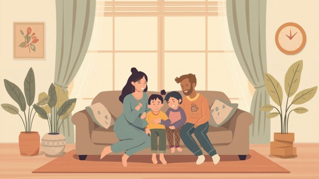 インフルエンザ予防接種の費用を考える家族のイメージイラスト
