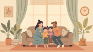 インフルエンザ予防接種の費用を考える家族のイメージイラスト