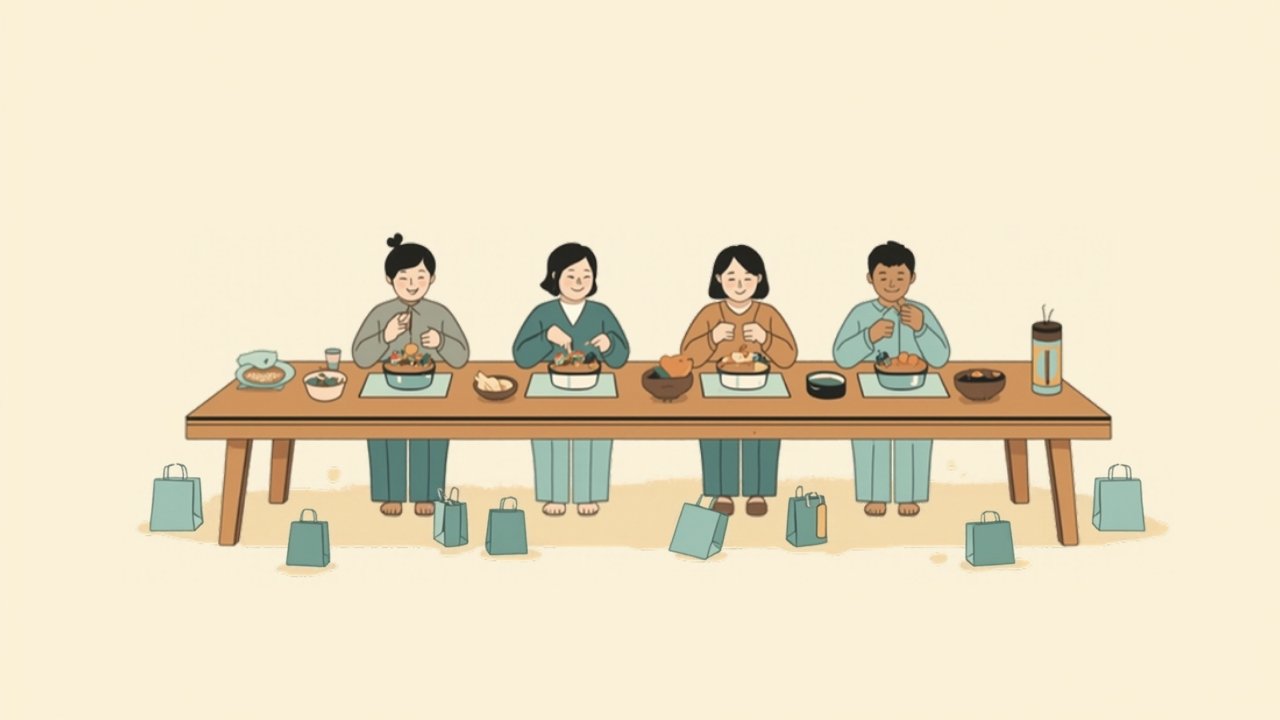 法事の会食と引き出物のイメージイラスト